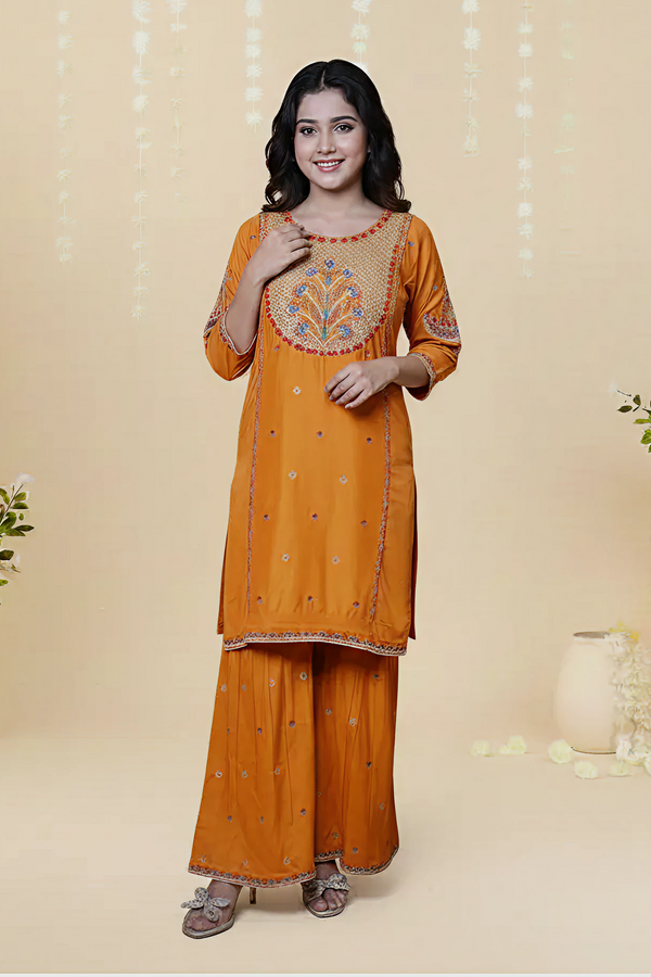 COTTON MULTICOLOR EMBROIDERED SHIRT & GHARARA – 3PC - LS-07