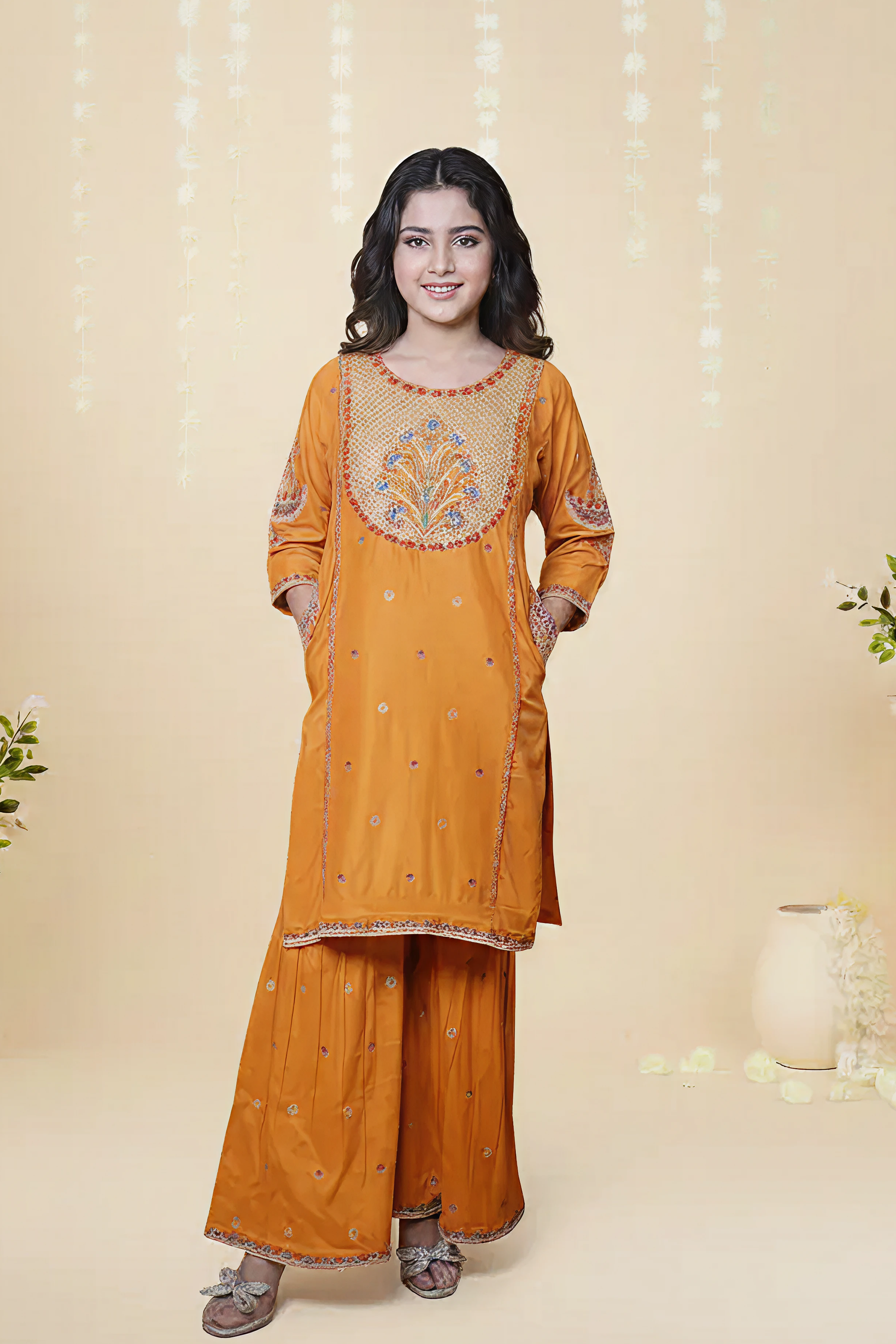 COTTON MULTICOLOR EMBROIDERED SHIRT & GHARARA – 3PC - LS-07