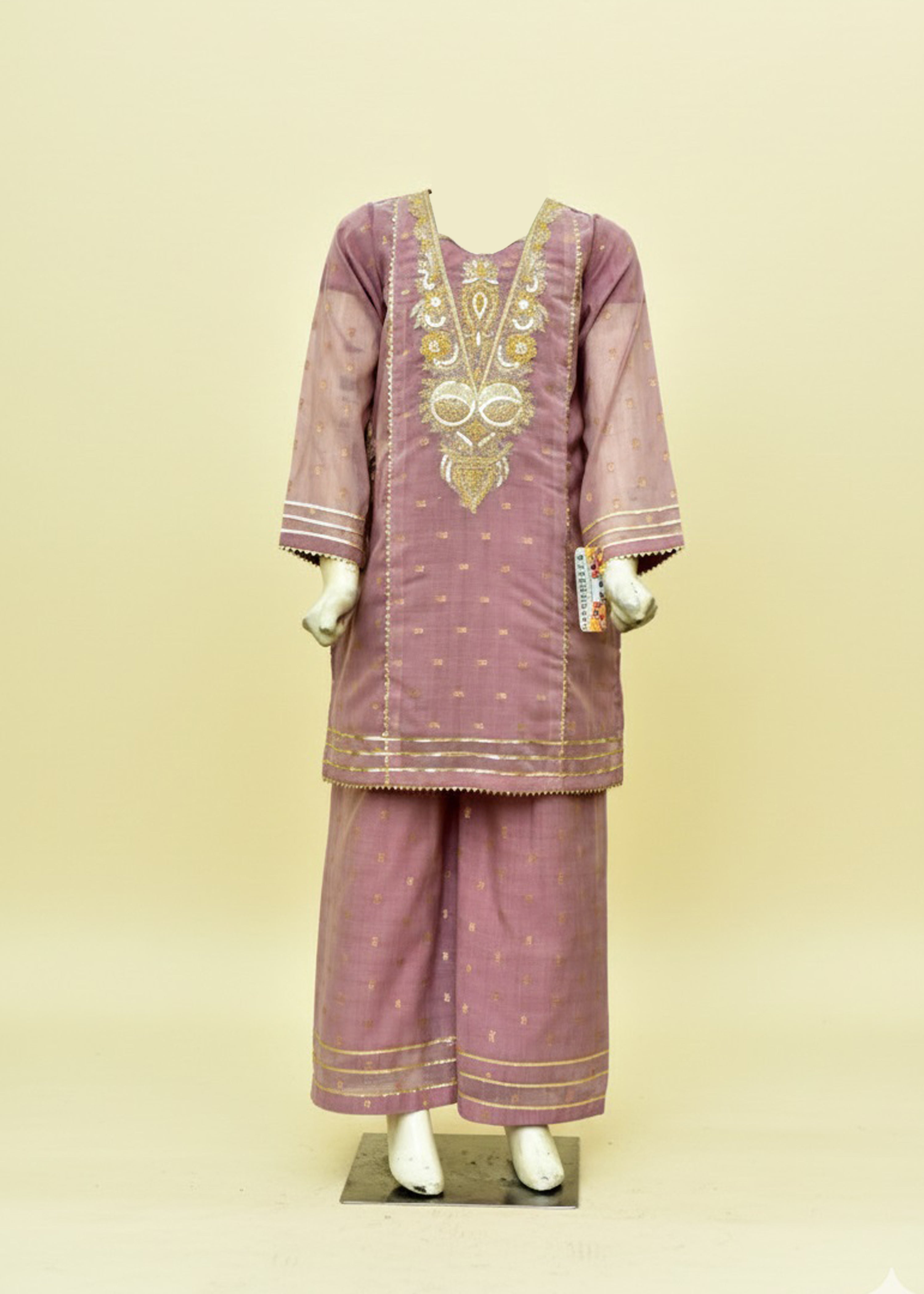 ANGOORI BANARSI COTTON RESHAM & ZARI EMBROIDERED SHIRT & PLAZO – 3PC - LS-08