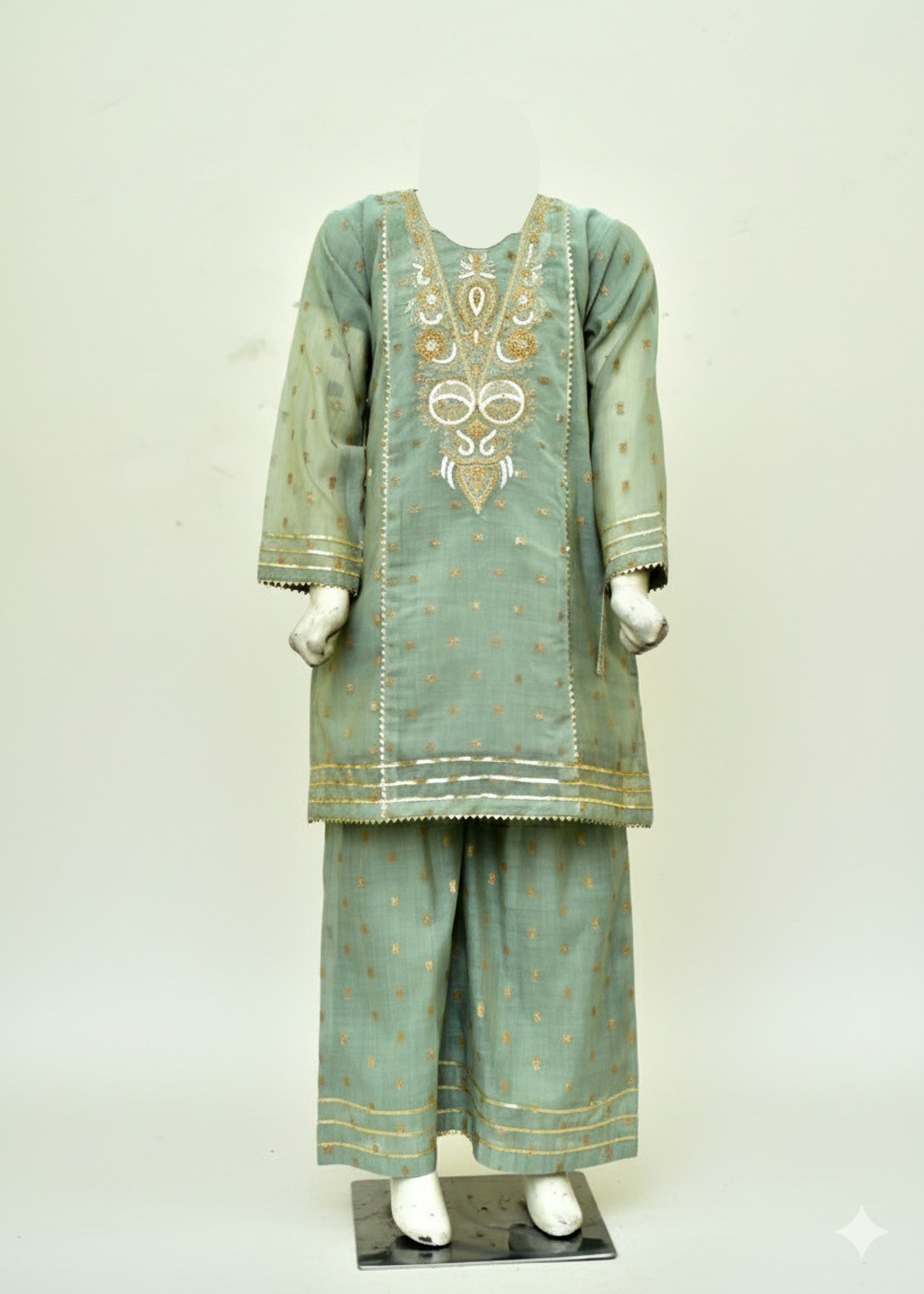 ANGOORI BANARSI COTTON RESHAM & ZARI EMBROIDERED SHIRT & PLAZO – 3PC - LS-08