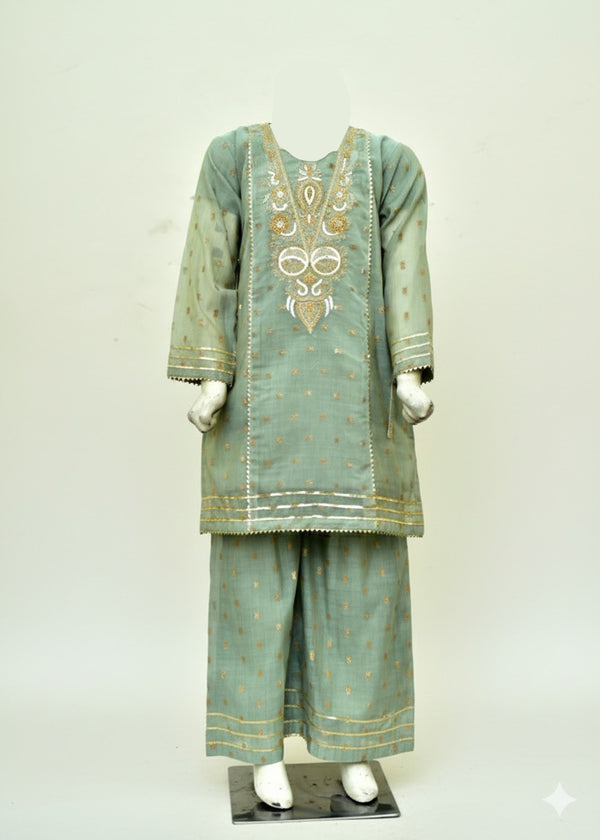 ANGOORI BANARSI COTTON RESHAM & ZARI EMBROIDERED SHIRT & PLAZO – 3PC - LS-08