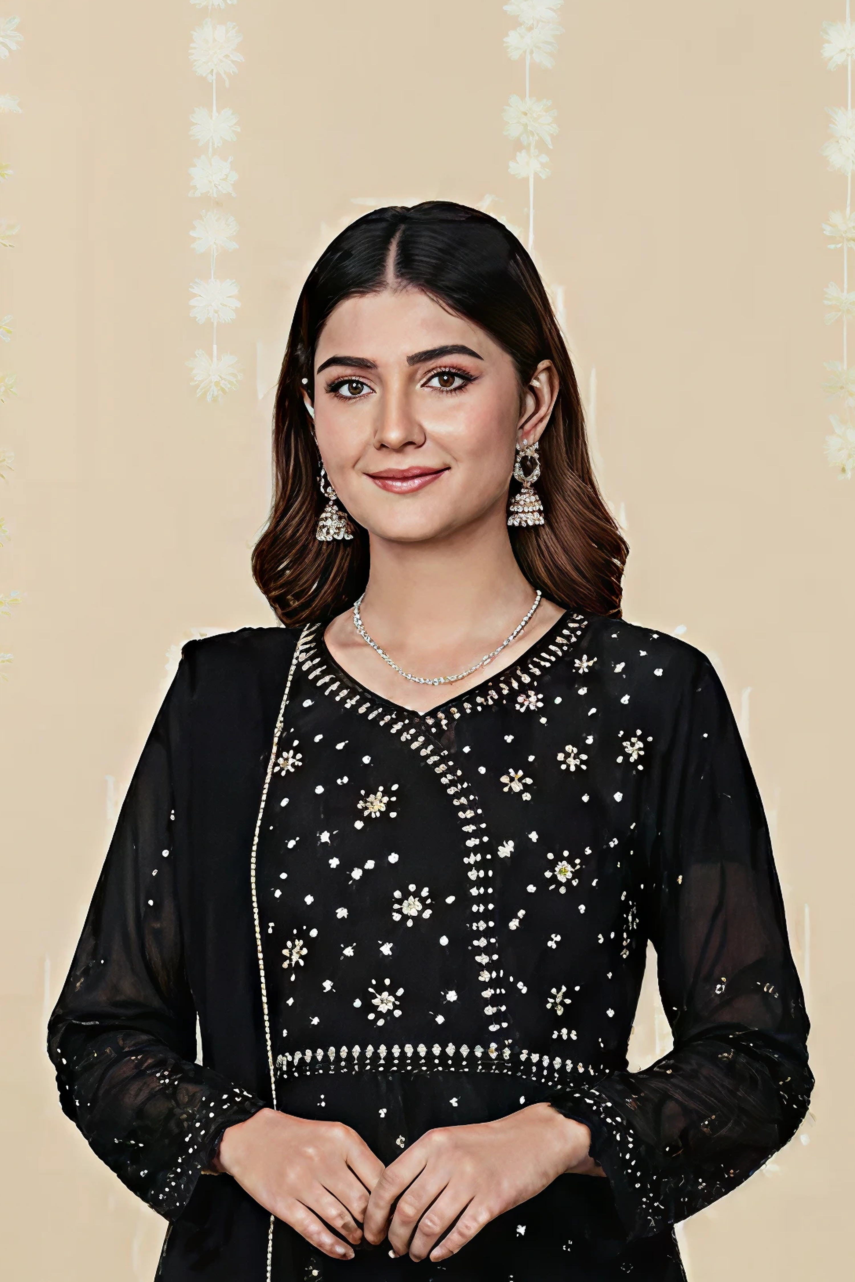 BLACK CHIFFON EMBROIDERED MAXI – 3PC - LS-3.1