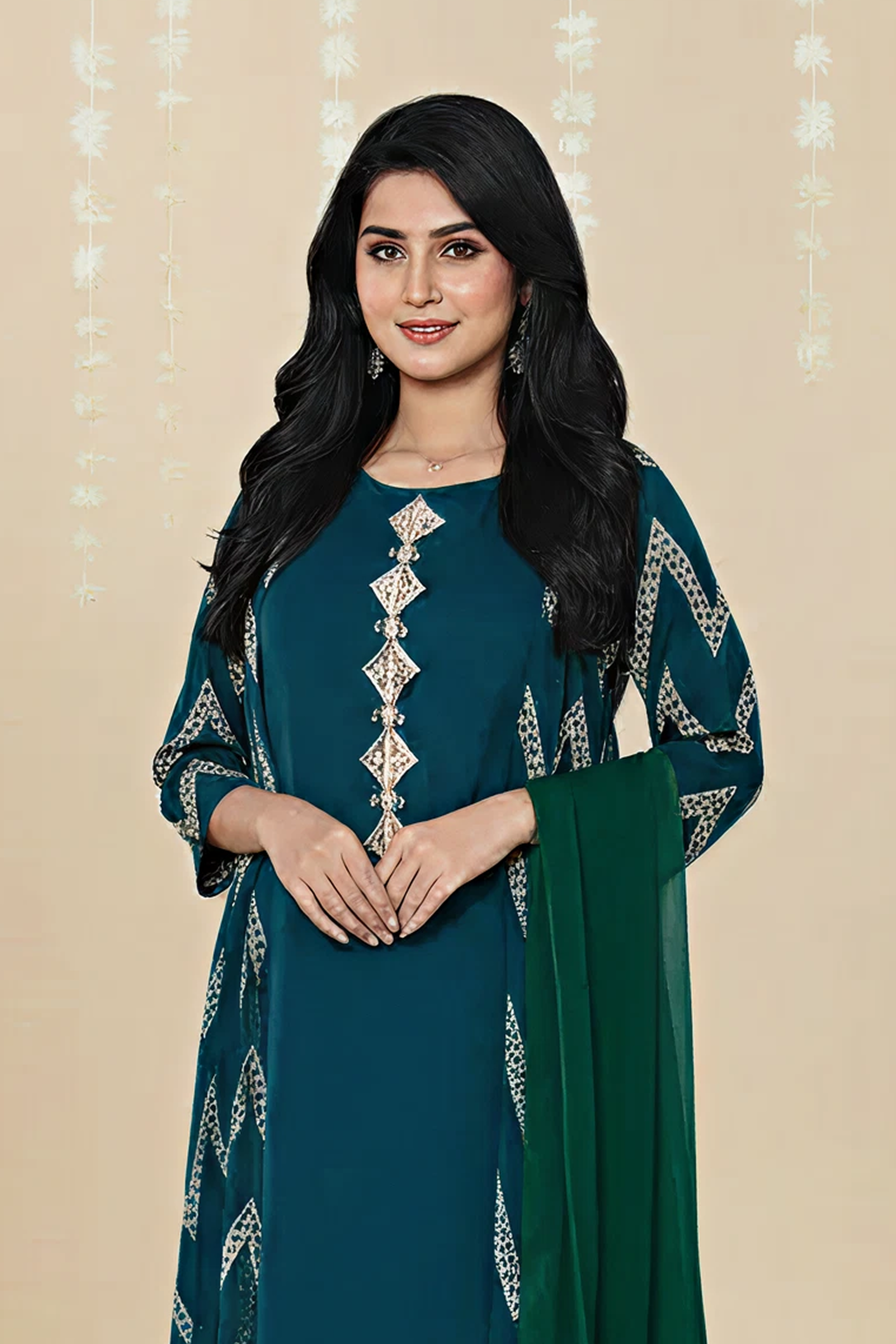 CHIFFON EMBROIDERED LONG COAT – 3PC - LS-17