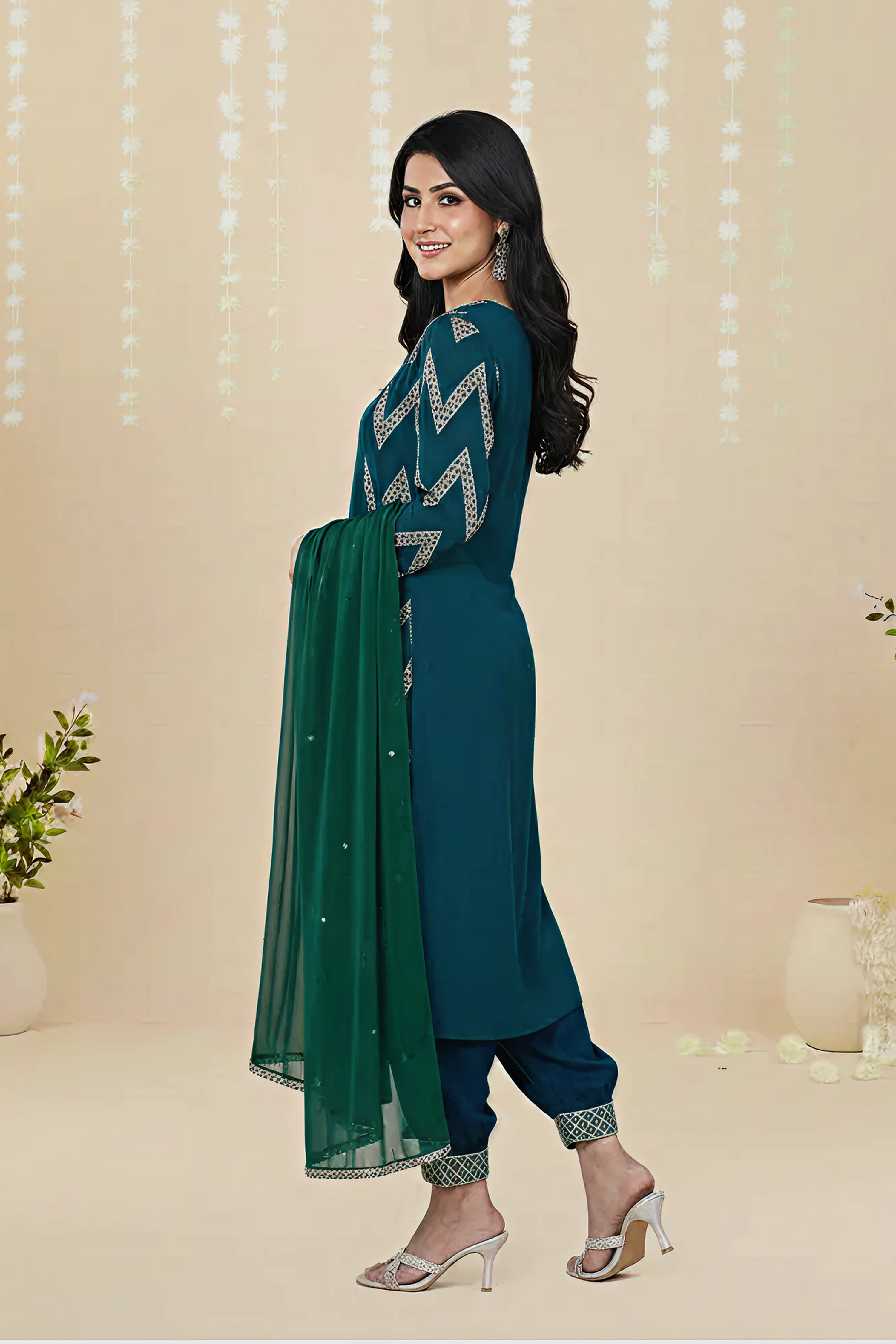 CHIFFON EMBROIDERED LONG COAT – 3PC - LS-17