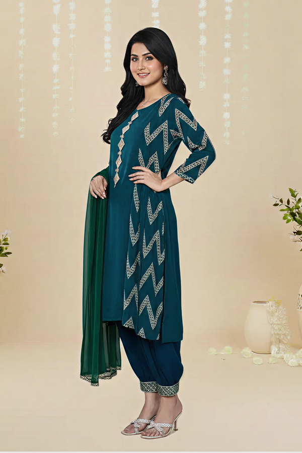 CHIFFON EMBROIDERED LONG COAT – 3PC - LS-17