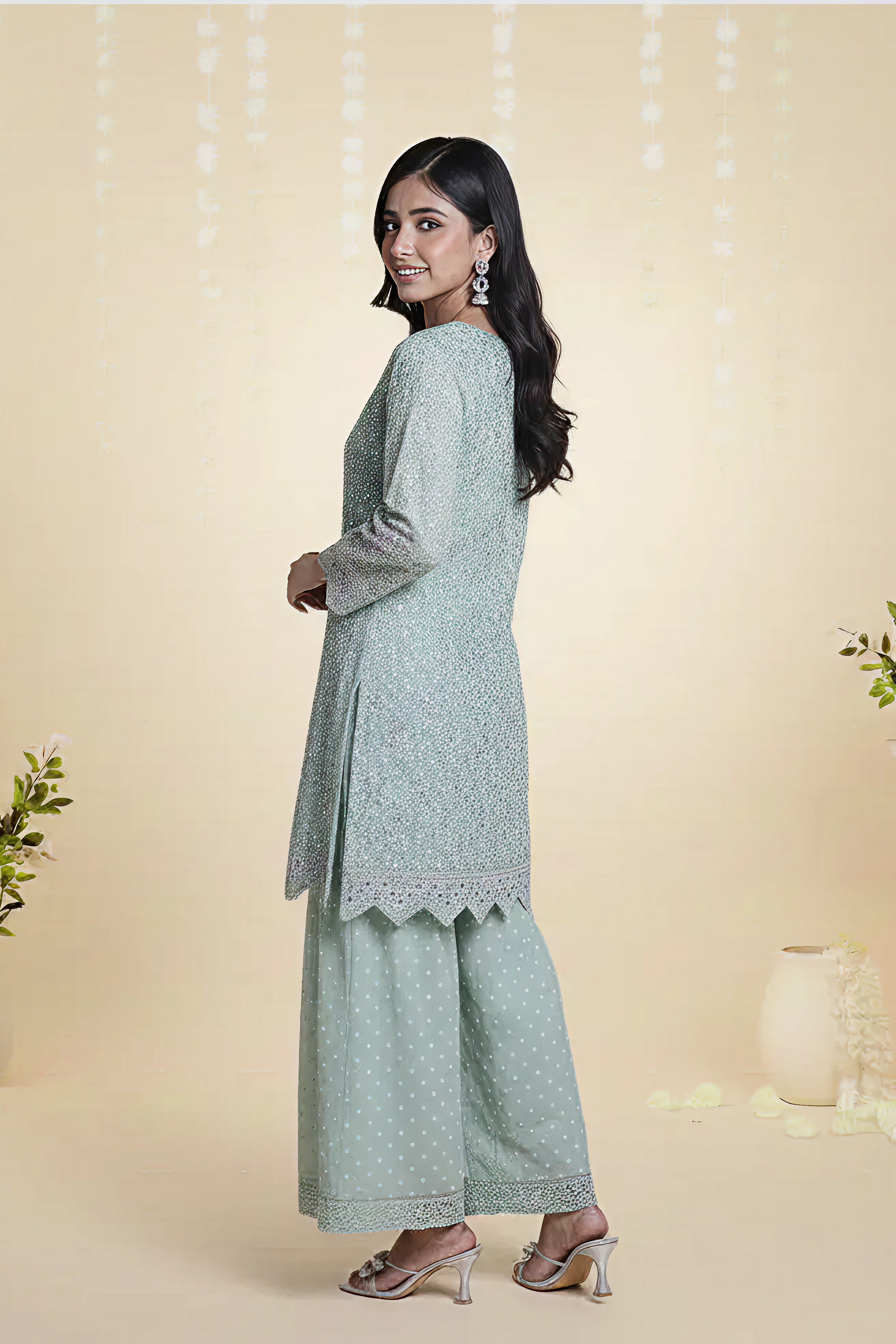 KHADDI NET EMBROIDERED SHIRT & GHARARA – 3PC - LS-16