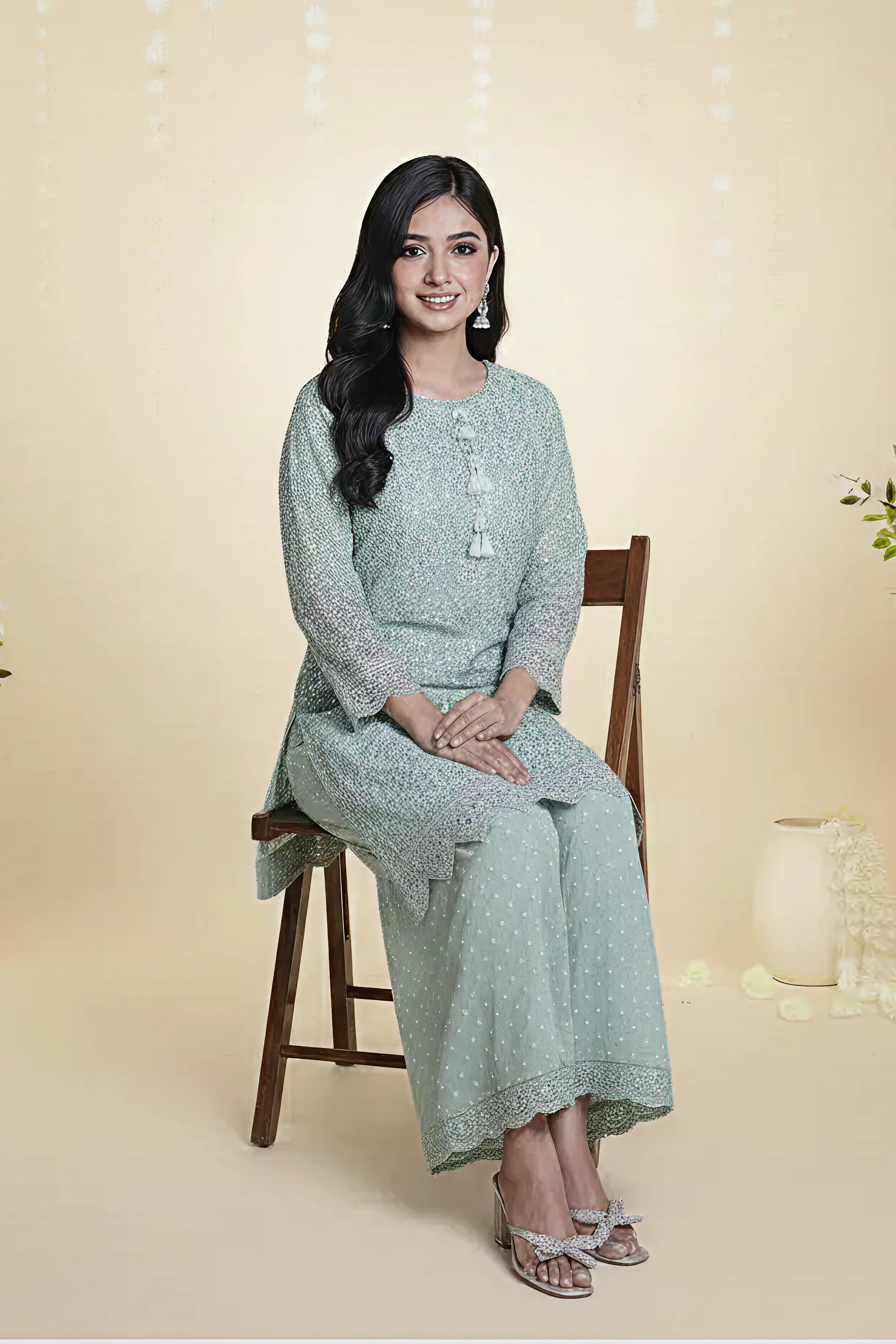 KHADDI NET EMBROIDERED SHIRT & GHARARA – 3PC - LS-16