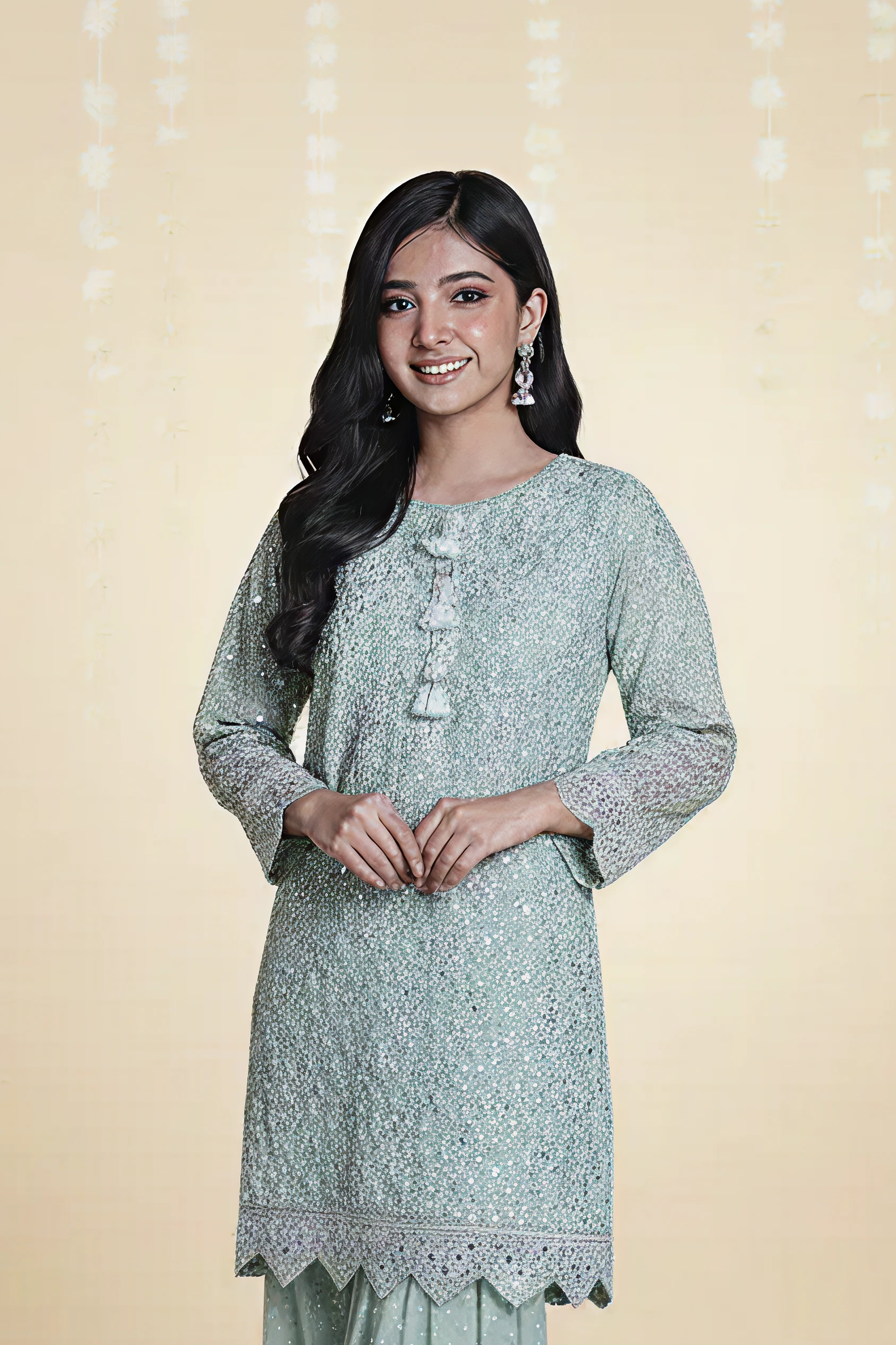 KHADDI NET EMBROIDERED SHIRT & GHARARA – 3PC - LS-16