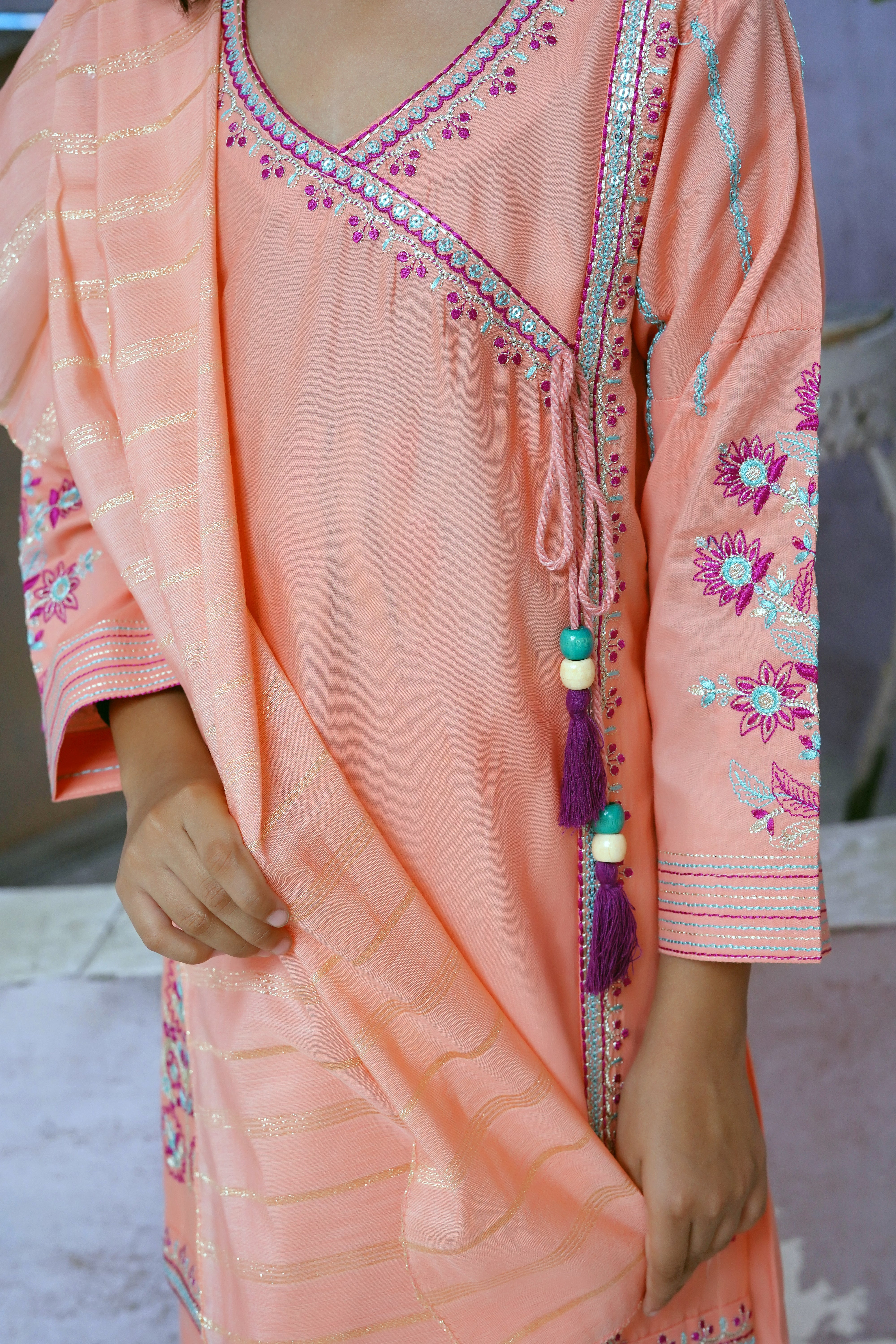 COTTON EMBROIDERED SHIRT & GHARARA – 3PC - LS-10