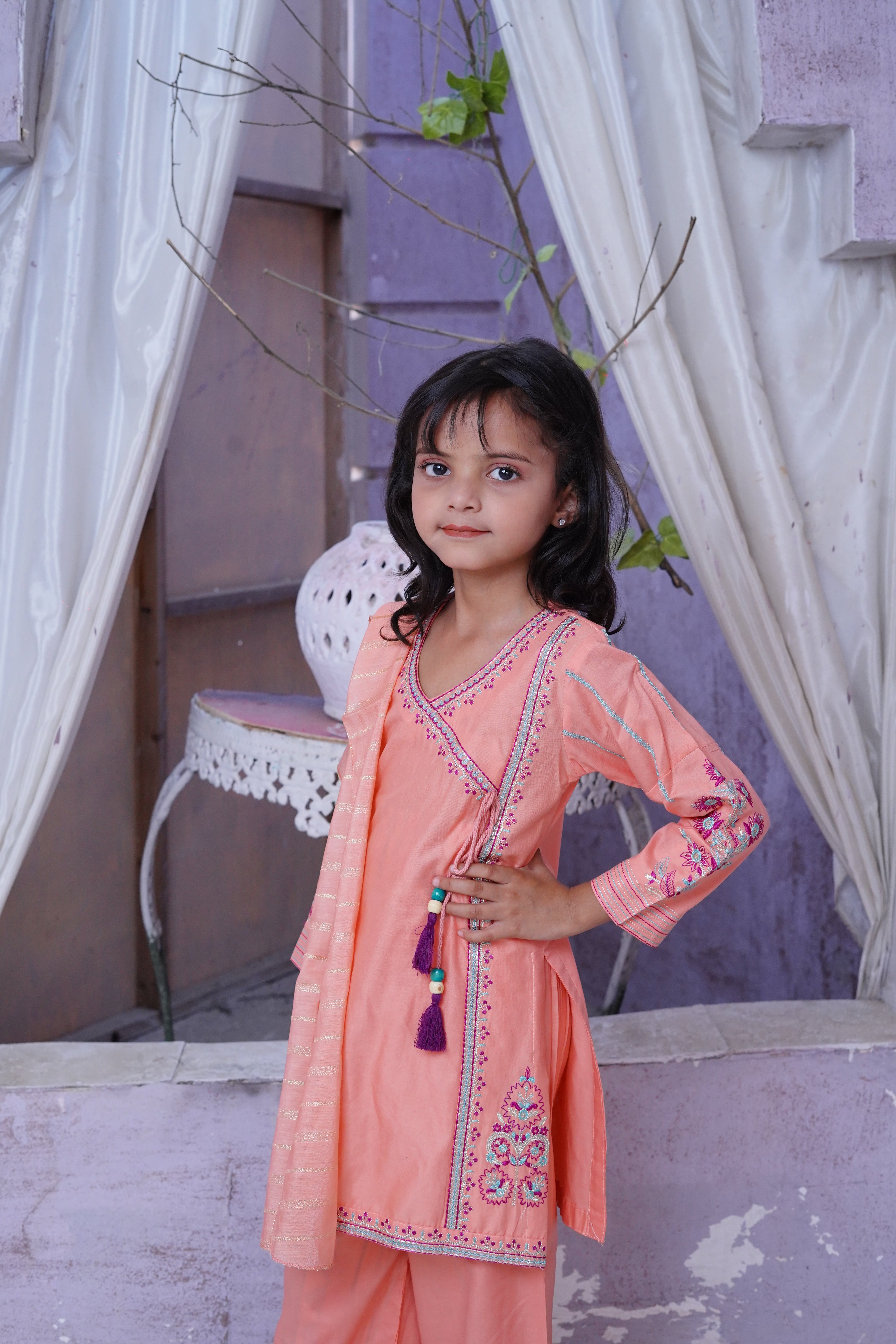 COTTON EMBROIDERED SHIRT & GHARARA – 3PC - LS-10