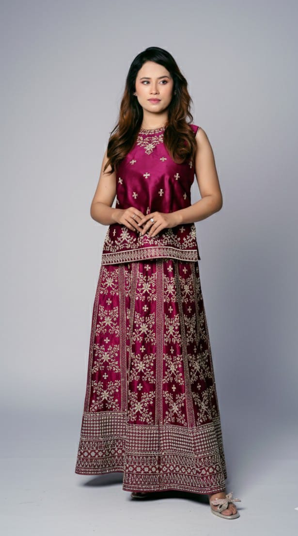 SILK COMPUTER & HANDWORK EMBROIDERED LENGHA CHOLI – 3PC - LS-01