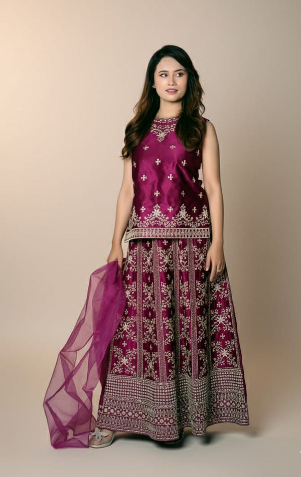 SILK COMPUTER & HANDWORK EMBROIDERED LENGHA CHOLI – 3PC - LS-01